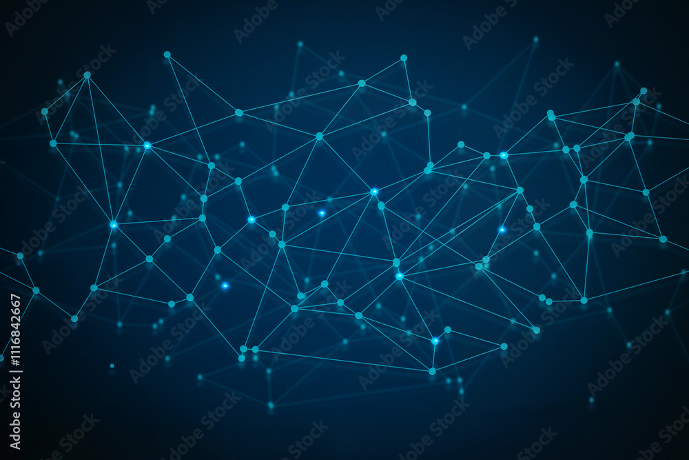 Aufkleber abstract blue background network technology technology and communication connected dots and wave lan