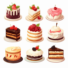 Delicious Mixed Cakes and Dessert Illustrations for Culinary Designs