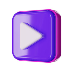 square glossy shiny violet play button 3d isometric icon isolated transparent PNG