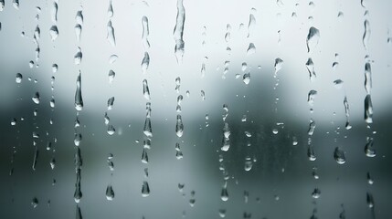 濡れた曇り窓ガラスにできた自然な水滴と流れ模様 | Natural Droplets and Streaks on a Foggy Wet Glass
