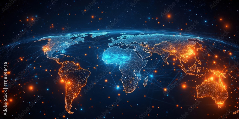 Poster global network map abstract concept for international data transfer and cyber technology in modern b