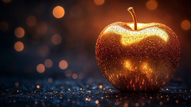 golden and shiny apple symbolizing knowledge, temptation, and prosperity, beautifully showcased with a radiant glow, representing the allure of temptation and the promise of success and abundance