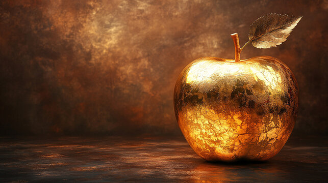 golden and shiny apple symbolizing knowledge, temptation, and prosperity, beautifully showcased with a radiant glow, representing the allure of temptation and the promise of success and abundance