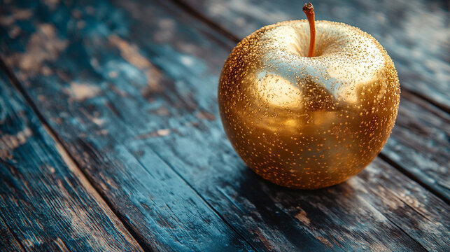 golden and shiny apple symbolizing knowledge, temptation, and prosperity, beautifully showcased with a radiant glow, representing the allure of temptation and the promise of success and abundance