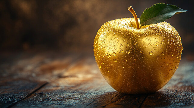 golden and shiny apple symbolizing knowledge, temptation, and prosperity, beautifully showcased with a radiant glow, representing the allure of temptation and the promise of success and abundance