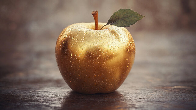 golden and shiny apple symbolizing knowledge, temptation, and prosperity, beautifully showcased with a radiant glow, representing the allure of temptation and the promise of success and abundance