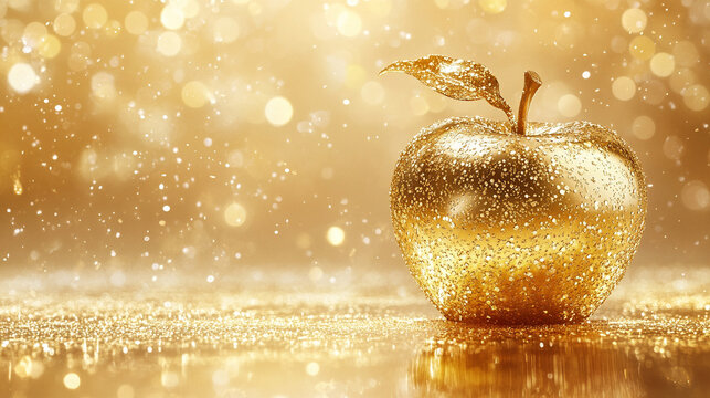 golden and shiny apple symbolizing knowledge, temptation, and prosperity, beautifully showcased with a radiant glow, representing the allure of temptation and the promise of success and abundance