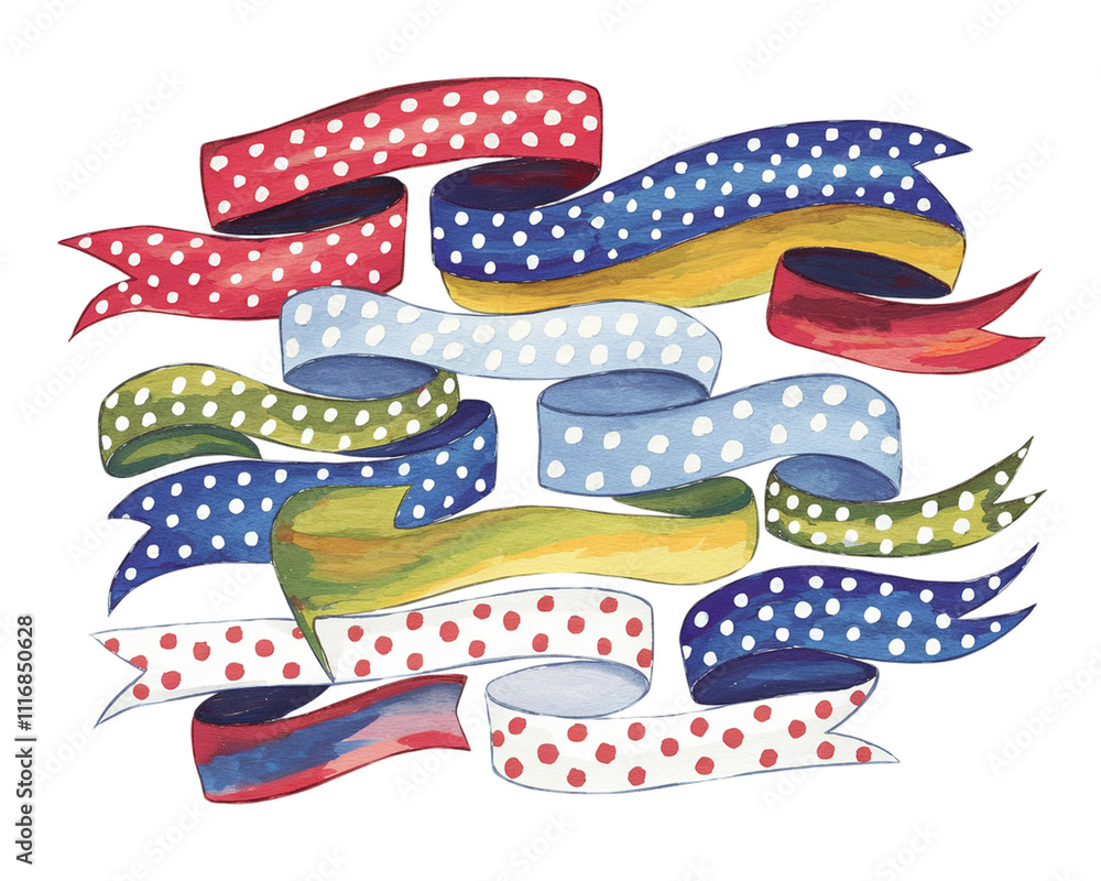 Aufkleber colorful watercolor ribbons with polka dots and wavy patterns create a playful and artistic composit