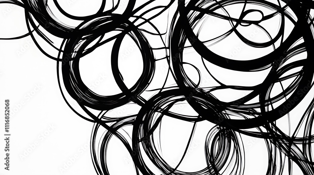 Aufkleber abstract black circular lines on a white background, creating a dynamic visual effect.