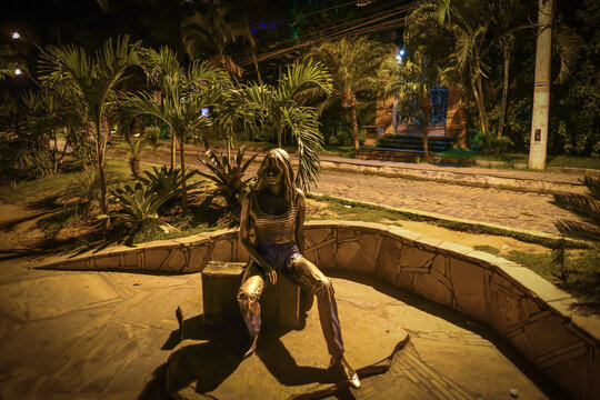 Bronze Statue of Brigitte Bardot at Night in B&uacute;zios - Rio de Janeiro State, Brazil