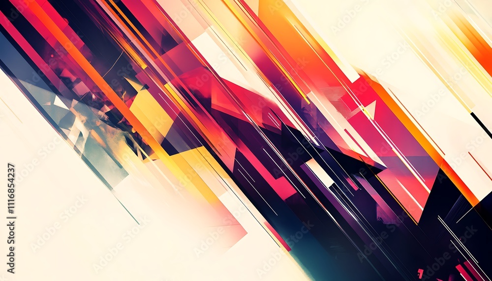 Poster abstract composition with vibrant colors and dynamic lines creating a sense of movement.