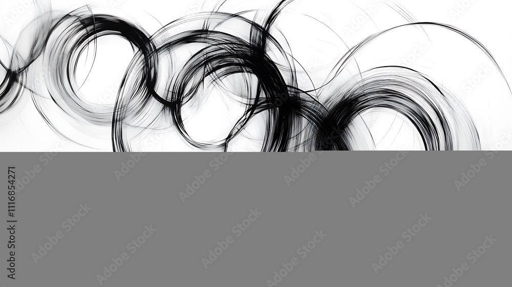 Poster abstract black swirling lines creating a dynamic and fluid motion on a white background.