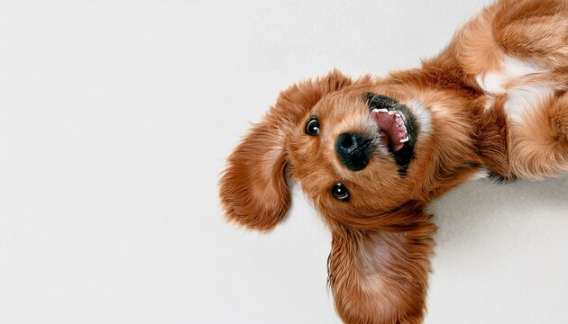 petit chien heureux et souriant sur le dos en ia