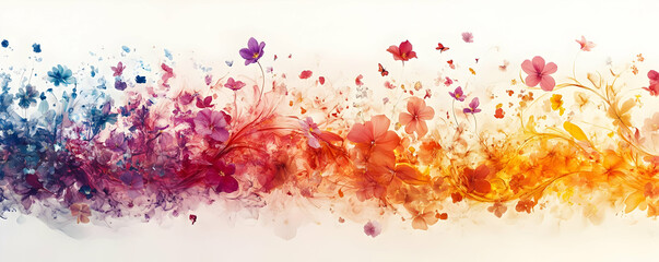 Obraz premium Whimsical Floral Illustration: A Spectrum of Blossoms and Butterflies