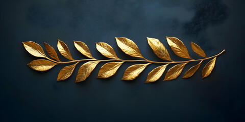 Elegant Gold Leaf Branch Illustration on Dark Blue Background