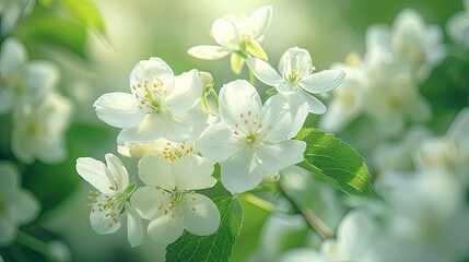 Obraz premium Delicate White Blossoms Bathed in Sunlight, Springtime Bloom