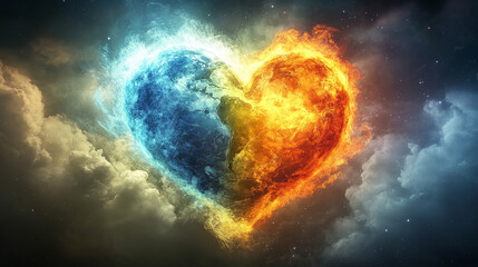 planet Earth shaped like a heart floating in the universe symbolizing love for nature unity sustainability global care and environmental harmony glowing with radiant colors and cosmic beauty