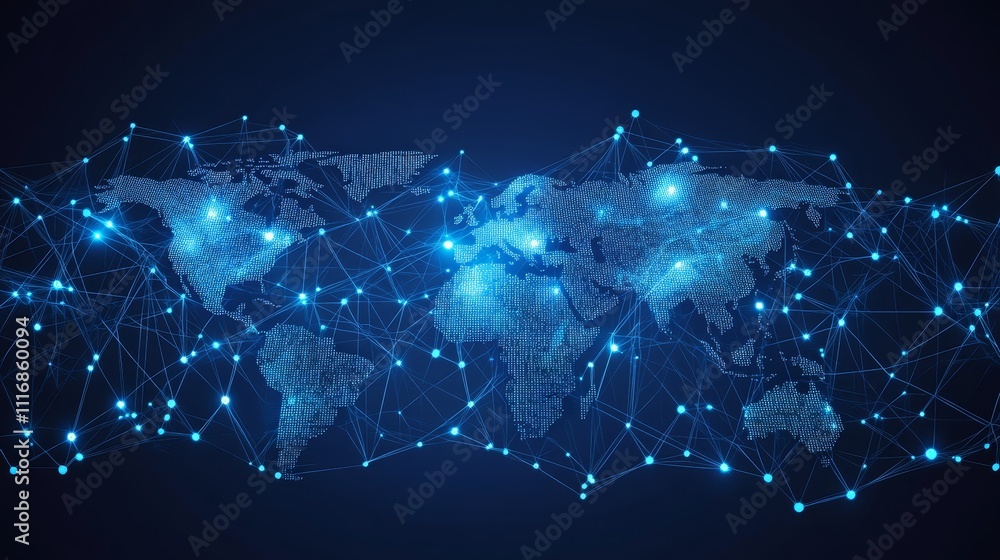 Poster global network connection digital world map