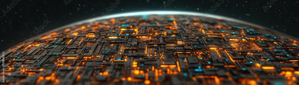 Aufkleber futuristic digital landscape with glowing circuits and data streams representing advanced technology