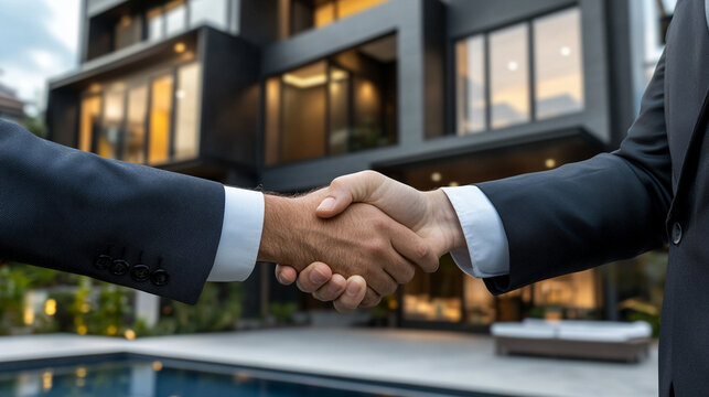 real estate agent and customer sealing a deal with a firm handshake symbolizing trust collaboration successful negotiation and mutual agreement in the business transaction process

