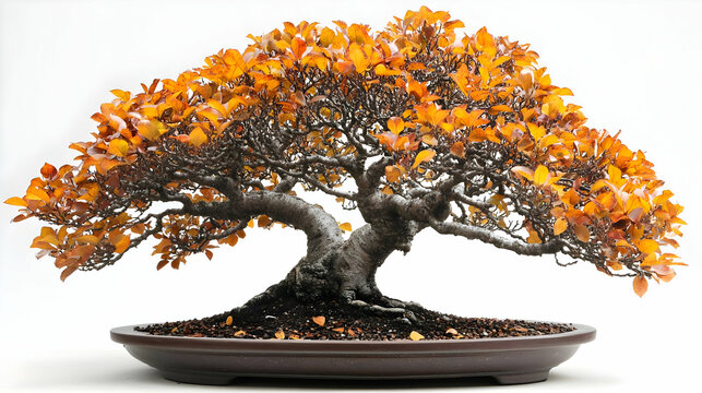 Autumn Bonsai Tree Photo - Golden Leaves, Detailed Branches, and Elegant Pot