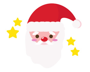 可愛いサンタクロースの顔と星。ベクターイラスト