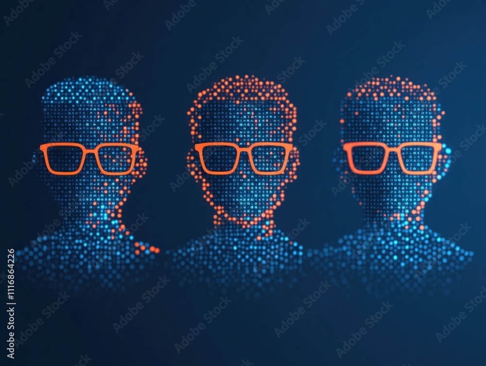 Aufkleber digital representation of modern individuals with stylish glasses in a futuristic, abstract dot patt