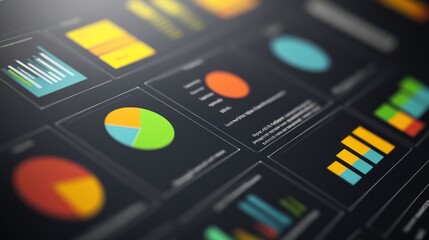A collection of colorful graphs and charts displaying data visualizations.