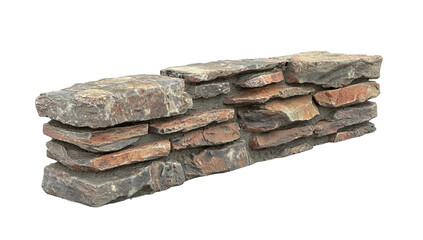 stacked stone wall, rustic texture, earthy tones, realistic, white background, detailed texture, architectural element, rough surface, natural material.
