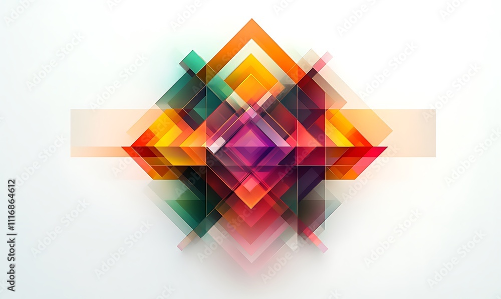 Poster a vibrant geometric abstract design with overlapping shapes and colors.