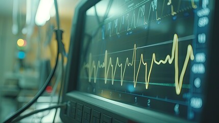 Close-up of a medical monitor displaying a patient's vital signs.