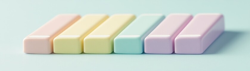 A set of pastel-colored rectangular blocks arranged in a row on a soft background.