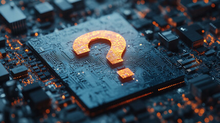 A floating technological computer chip glowing with a futuristic blue light surrounded by digital circuitry symbolizing innovation connectivity and advanced computing in a high-tech environment