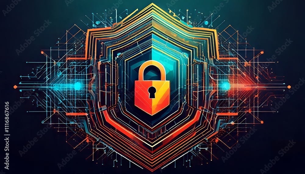 Aufkleber cybersecurity shield digital fortress: advanced data protection and network security concept