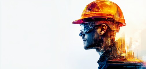 Digital Art Construction Worker Urban Skyline Engineering Illustration