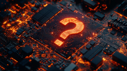 A floating technological computer chip glowing with a futuristic blue light surrounded by digital circuitry symbolizing innovation connectivity and advanced computing in a high-tech environment