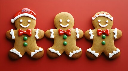 Fototapeta premium Gingerbread Man Trio Christmas Holiday Clean Minimalistic Background