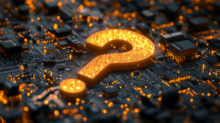 A floating technological computer chip glowing with a futuristic blue light surrounded by digital circuitry symbolizing innovation connectivity and advanced computing in a high-tech environment