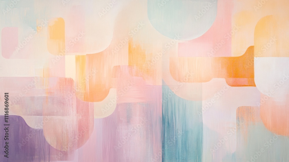 Aufkleber an abstract painting with soft, muted colors and repeating shapes, creating a sense of quiet reflect