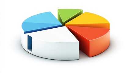 A colorful pie chart representing data segments in a 3D design.