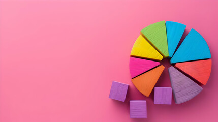 Obraz premium Colorful Wooden Pie Chart Illustration on Pink Background