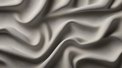 Fototapeta premium Abstract textured background of draped, wavy, light beige fabric with soft folds and shadows.