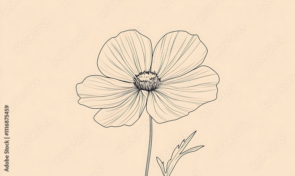 Poster a minimalist line drawing of a flower, emphasizing its delicate features and structure.