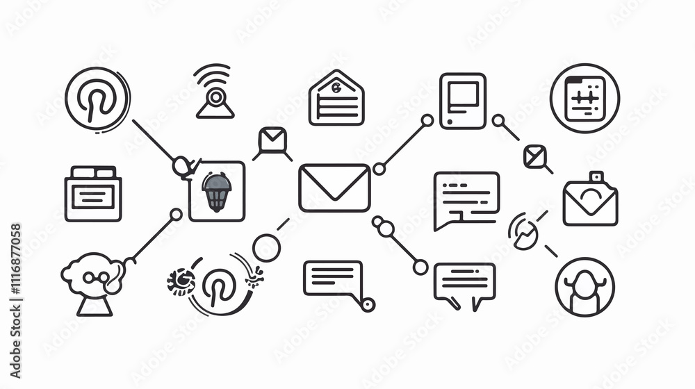Canvas Prints modern network social media icons set in line style for vector illustration