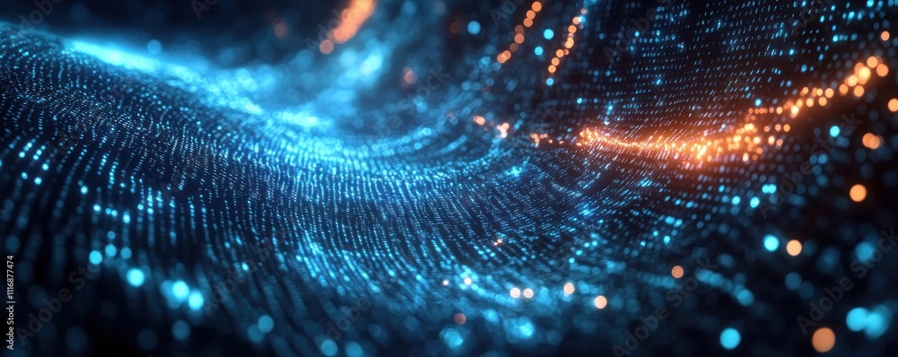 Poster futuristic digital landscape with glowing blue data streams and cyberpunk aesthetics in technology a