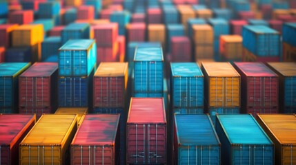 Fototapeta premium A panoramic view of a bustling port filled with rows upon rows of identical containers waiting to be transported to their destination a testament to the success of standardized