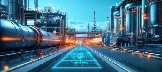 Industrial Oil and Gas Refinery Facility with Storage Tanks and Advanced Technology in Manufacturing Plant