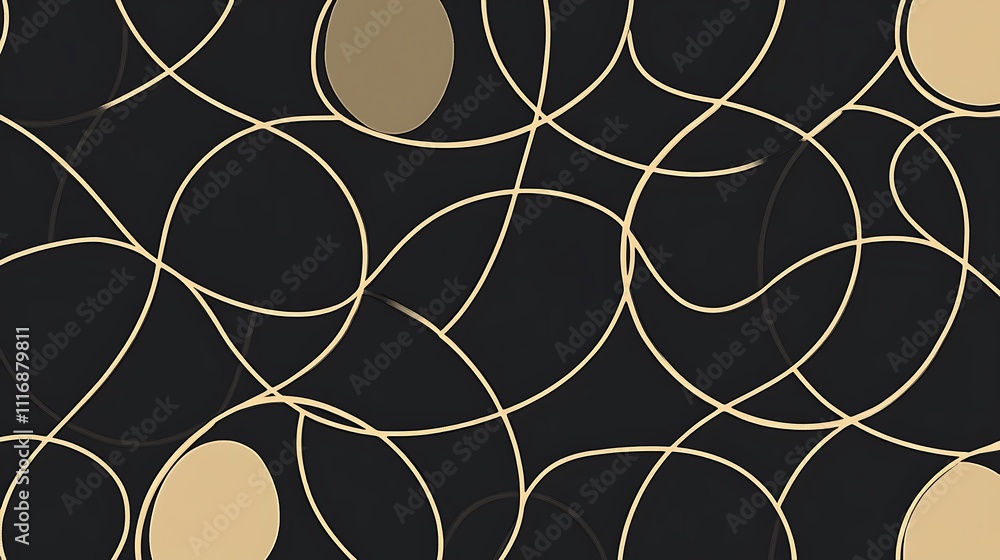 Poster abstract design featuring intertwined lines and circles on a dark background.