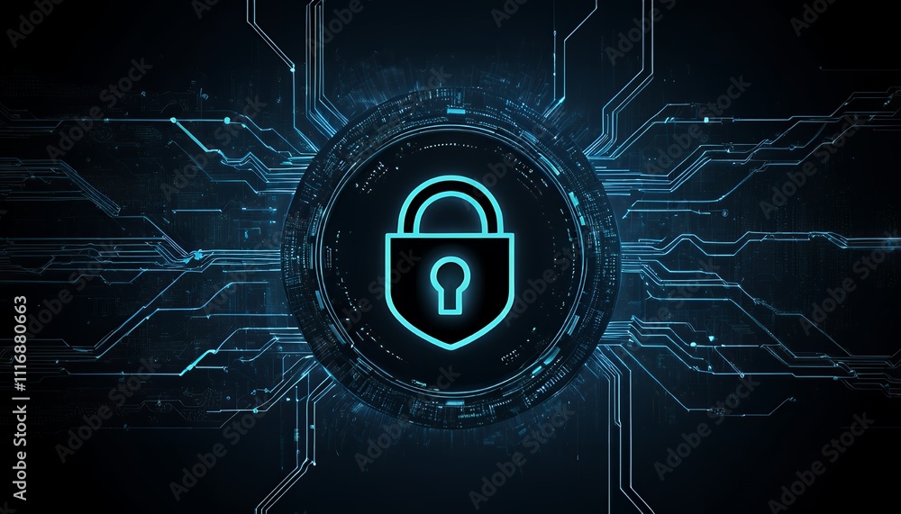 Poster cybersecurity digital lock system data protection network security concept futuristic technology bac