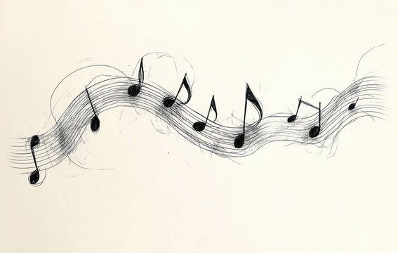 Elegant Minimalist Line Art Music Notes Vector Illustration Abstract Sound Concept